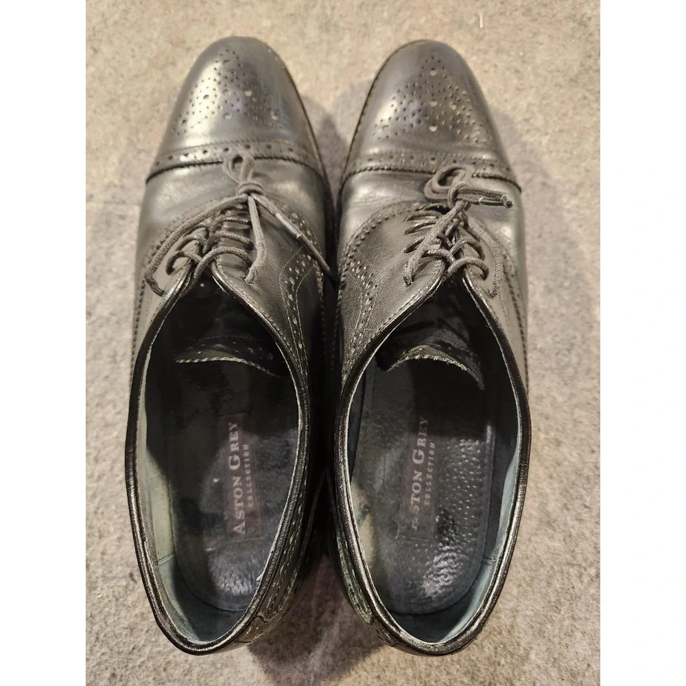 Aston Grey Kobe Shoes Mens Size 9.5 Black Leather Brogue Cap Toe Oxford‎ Dress